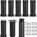 OwnMy 8PCS 6 Inch Stainless Steel Furniture Legs Feets Adjustable Metal Cabinet Desk Sofa Legs, Black Round Metal Furniture Risers Heavy Duty Coffee Table Replacement Legs for TV Stands/Dressers