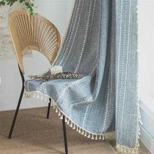 Sutuo Home Denim Blue Boho Curtains 84 Inches Long for Bedroom&Living Room,Bohemian Light Filtering French Country Linen Farmhouse Vintage Chic Tassels Hollow Window Treatment Drape, 1 Panel 52" W