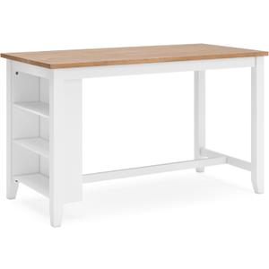 Signature Design by Ashley Gesthaven Farmhouse Counter Height Dining Table with 3 Shelves and Trestle Base, Light Brown & White