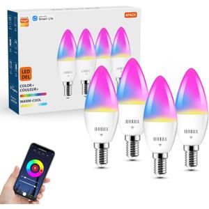 OHLUX Smart Candelabra LED Light Bulbs, 4W 40W Equivalent E12 Base, Compatible with Alexa Google Assistant, Color Changing Bulbs with 16 Million Colors, 2.4GHz WiFi, 4 Pack
