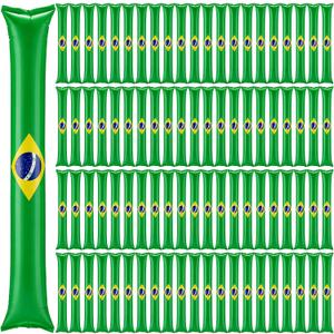 Foilswirl 100 Pcs Brazil Inflatable Cheer Sticks Brazilian Flag Thunder Boom Sticks Cheerleading Spirit Noise Makers for Football Games Sports Events Carnaval Parades Indoor Outdoor Party Supplies