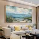 Sea Beach Framed Canvas Wall Art Vintage Seascape Prints Wall Decor Ocean Sailboat Seagull Pictures Beach Bird Reed Painting Artwork Living Room Bedroom Decoration 29" X 58"