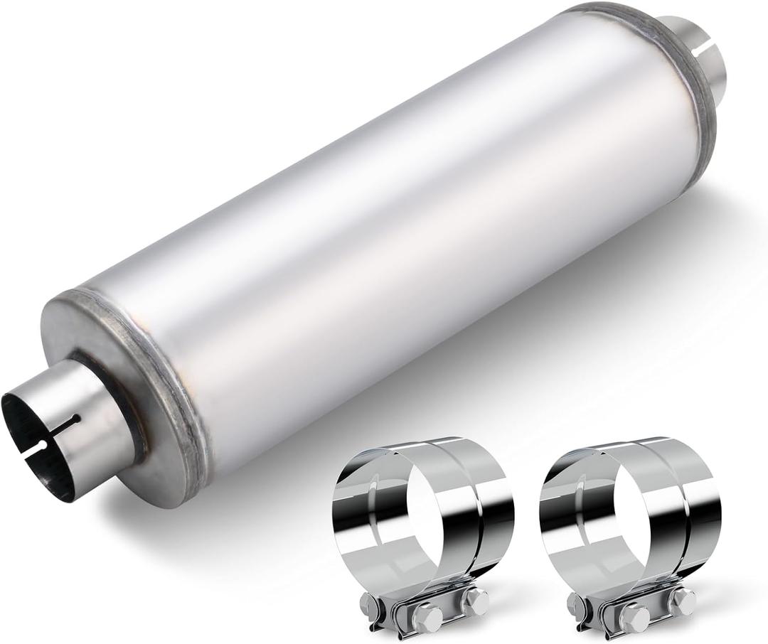 A-KARCK 4.0" Inlet&Outlet Diesel Exhaust Muffler,8" x 24" Body, 30" Overall Length, Stainless Steel Resonator Muffler with Clamp, Straight Through Design