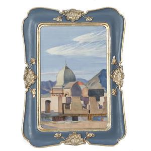 WINPLUS+ Vintage Picture Frame 5x7, Wall Mount and Tabletop Display, Art Gallery Gift (Blue and Gold 5x7)