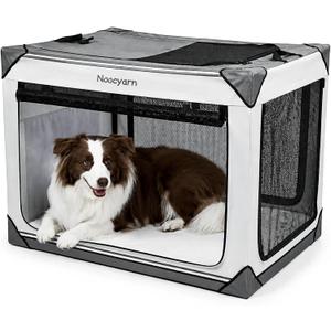 Collapsible Soft Dog Crate 36 Inch, Portable Travel Pet Crate for Large Dogs with 4-Door Mesh, Large Dog Kennel Indoor & Outdoor, Light Grey
