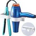 Hair Dryer Holder Wall Mounted, Hair Straightener Holder, Blow Dryer Holder Adhesive, Hair Tool Organizer for Flat Iron, Hairdryer, Curling Iron Holder for Bathroom Vanity Barber Shop (White)