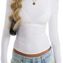 Womens Long Sleeve Shirts Lightweight Stretchy Going Out Tops Crew Neck Basic Tee Slim Fit Fall Y2K Outfit 2026 (Medium, White-sheer)