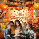 Thanksgiving Party Decorations Set, Turkey Themed Backdrop,Tablecloth, Balloons, Cake Toppers, Fall Theme Party Supplies