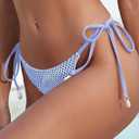 ZAFUL Bikini Bottoms for Women Fishnet Tie Side String Bathing Suit Bottoms Tanga High Cut Swimsuit Bottom (Blue, XL)