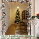 17.7-51.1 Garland Hanger for Door Frame Tension Rod with Christmas Garland Xmas Red Ball Ornaments Pink Bows for Doorway Front Door Mantel Window Outdoor