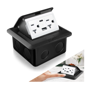 Hoolerry Pop up Floor Outlet Floor Kit Waterproof Electrical Outlet Cover Box with 4.8A USB A & Type C Charge and 20 Amp Tamper Resistant Plug Receptacle Box for Countertop Office Home(Black)