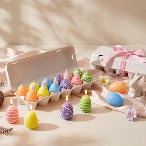 Conelist 12 Pcs Easter Egg Candles with Egg Cartons, Faux Chicken Eggs Candle for DIY Spring Displays Easter Party Decorations Home Supplies Housewarming Gifts