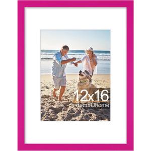 decorUhome 12x16 Picture Frame, Display 8.5x11 Certificate with Mat or 12x16 Poster without Mat, Wall Mounting Photo Frame, Magenta, 1 Pack