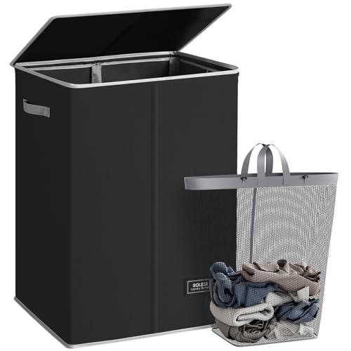 SOLEDI Laundry Hamper with Lid 130L Large & Tall Collapsible Laundry Basket, Clothes Hamper with Bag Removable Easy to Carry, Dirty Hampers for Bedroom, Bathroom, Dorm, College, Black