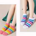 Marchare Girls Seamless Socks Rainbow Stripes Cotton Socks Kids School Crew Socks 5 Pack (S)