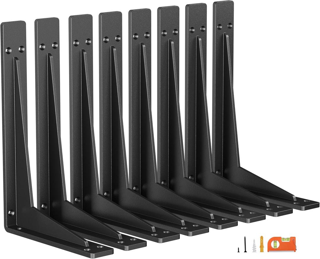 8-Pack 12 Inch Heavy Duty Shelf Brackets, Premium Metal Wall Bracket for Mantel, Countertop Support, Garage Storage Shelves | Floating Shelf Hardware | High Strength Corner Brace