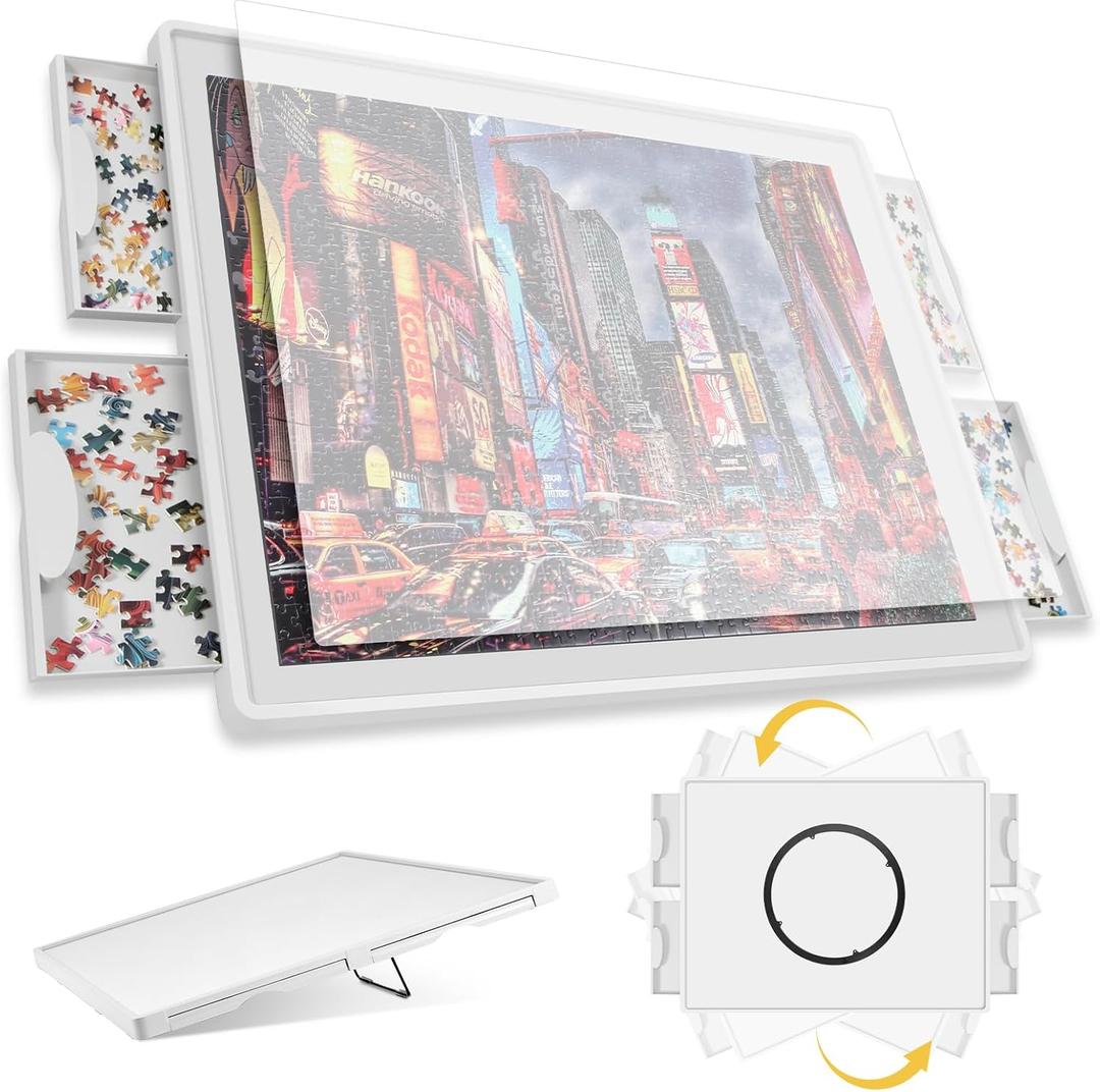 Lightweight 1500 Pieces 2-in-1 Tilting & Rotating Puzzle Board, 34.25"x25.59" Portable Plastic Puzzle Table, for Mom