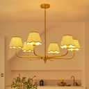 ZOOPEEN 6-Light Boho Rattan Chandelier for Dining Room, 37" Farmhouse Chandeliers Light Fixture, Adjustable Height Hanging Pendant Lighting Fixtures for Kitchen Island, Large Hand-Woven Ceiling Lights