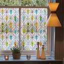 3D Stained Glass Window Film, Decorative Window Privacy Film for Bathroom,Front Door,Home, Sun Blocking Heat Control,Static Cling,Malachite, 17.3inch x 47.2inch