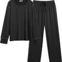 Aodemo Women's Fall 2 Piece Pajama Sets, Long Sleeve Keyhole Lounge Sleepwear Ladies Pjs Sets with Pockets Size 2XL