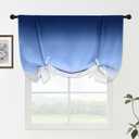Yakamok Ombre Thermal Insulated Tie Up Curtains for Small Windows Gradient Blue to Grey White Blackout Room Darkening Shades for Bedroom Kitchen Rod Pocket Balloon Curtain W42 X L48 Inches, 1 Panel