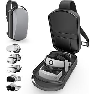Carrying Case Sling Bag Compatible with Meta Quest 2,3,3S/Vision Pro & 2/Elite Strap/BOBOVR S3 PRO/Kiwi design Battery & ALL SIZE VR Headset Controller Accessories, Crossbody Shoulder Backpack (Grey)