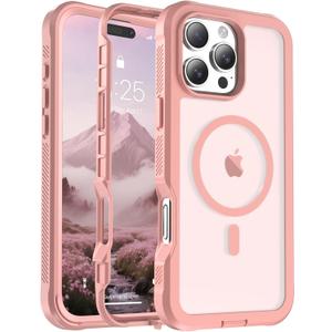 Magnetic for iPhone 16 Pro Max Case, [Compatible with MagSafe][Military Grade Drop Protection][Heavy Duty Protection][Non-Slip][Shockproof] 2-Layer Durable Bumper Phone Case 6.9''-Pink