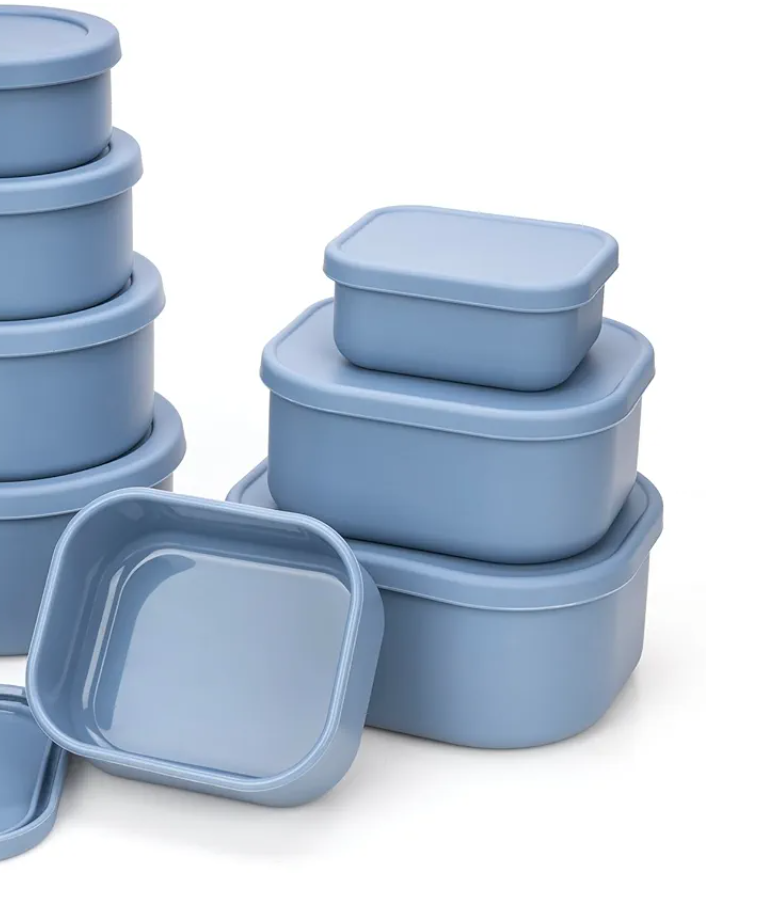 100% Silicone Food Storage Containers with Lids, 8 Pack, 10oz to 51oz, Reusable Leakproof Nesting & Stackable Silicone Bento Lunch Box, Microwave Freezer Dishwasher Oven Safe, BPA Free, Slate Blue