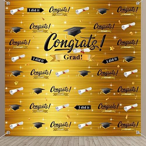 Sumind 2025 Graduation Photography Backdrop Graduation Party Decorations Fabric Congratulate Grad Backdrop Celebration Background Banner for Prom Party 70.9 x 70.9 Inch(Gold)