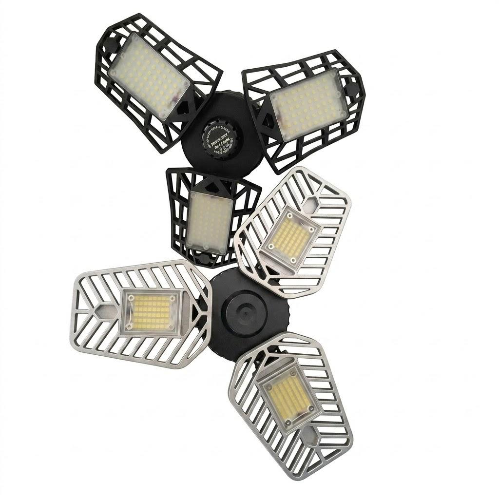 2-Pack LED Garage Light, 60W LED Shop Light with E26/E27 Medium Base, 6000LM Triple LED Garage Lighting, 6500K Screw in LED Tri Light for Attic, Basement