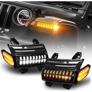 M MIBAHE LED JL Fender Lights with Side Marker Replace for Jeep Wrangler 2018-2022 Sahara, Rubicon, High Altitude Models STOCK HALOGEN Turn Signal 6 wires for stock headlights are halogen