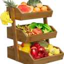 Hellojin 3 Tier Fruit Basket For Counter, Large Capacity Fruit Storage Countertop, Fruit Holder, Wooden Pantry Organizers and Storage, Kitchen Countertop Organizer With 2 Banana Hangers (Walnut)