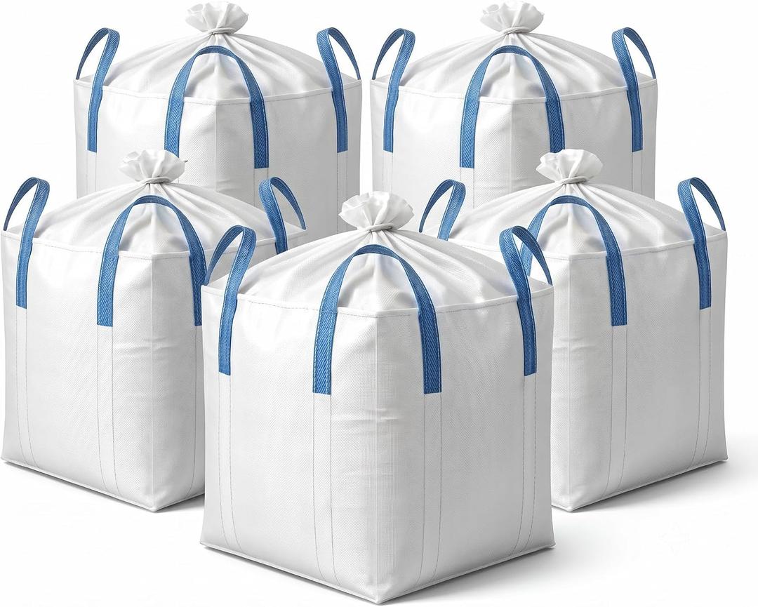 (5 PCS) FIBC Bulk Bag One Ton Bag Heavy Duty Bulk Bags for Industry Agriculture 35"L x 35"W x 45"H Grain Dumpster Construction Durasack heavy duty