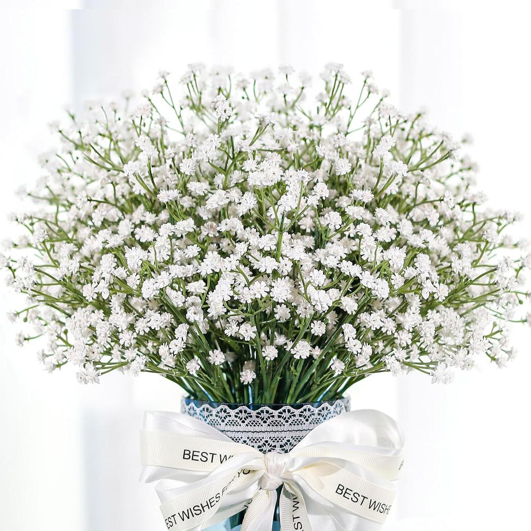 Der Rose 12Pcs Babys Breath Artificial Flowers White Fake Babies Breath Gypsophila Bulk Real Touch Faux Baby's Breath Flowers DIY for Wedding Centerpieces Floral Arrangements Home Party Decoration