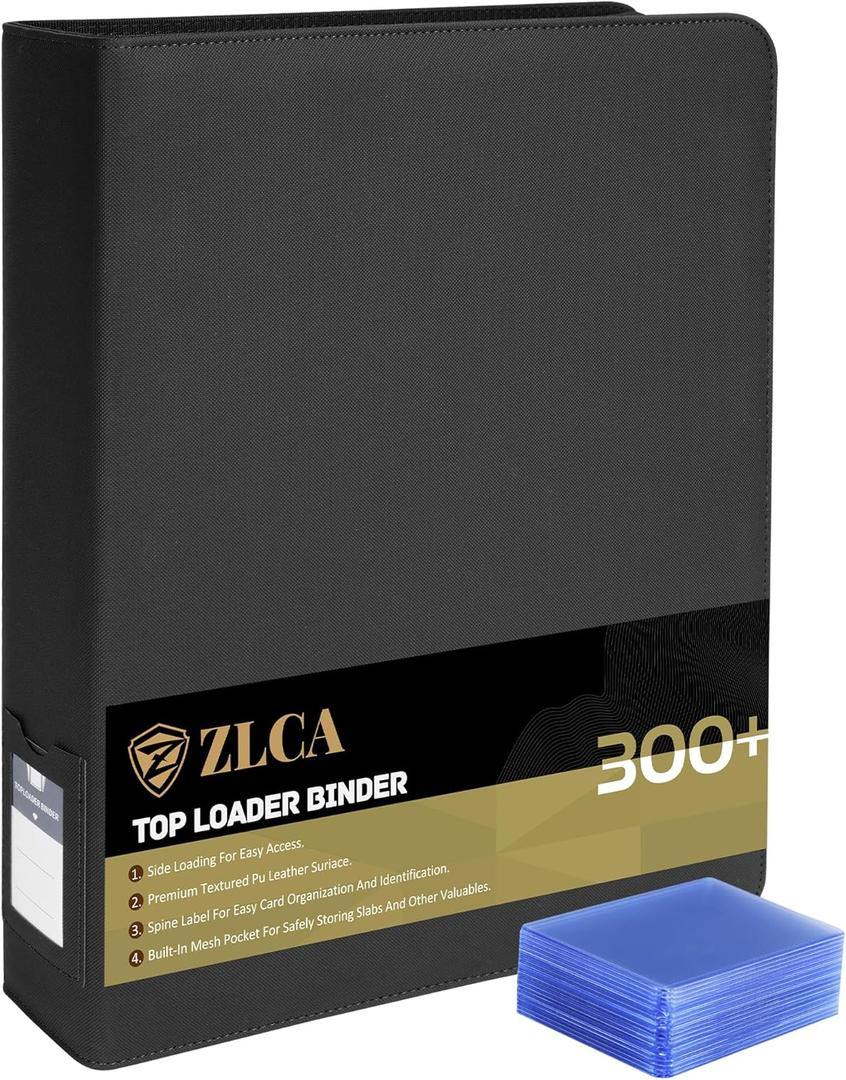 ZLCA Top Loader Binder-9 Pocket, Hold 324 Cards Trading Card Binder Includes 20 Top Loaders, Top Loaders Binder for Sport Card, MTG, TCGBlack