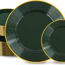 Liacere 100 PCS Green Plastic Plates - Heavy Duty Disposable Plates - Green and Gold Plate 100PCS Dinner/Dessert Plate for Party & Christmas & New Years