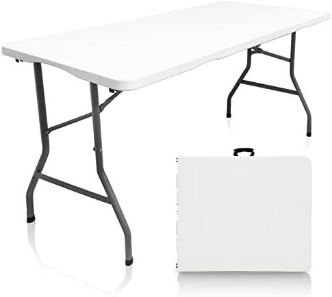 Camp Solutions Plastic Folding Table, 4 FT (1,21 m)Folding Table, Plastic Portable Tables for Dining Parties Card Picnic Camping, Granite White
