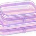 Clear Hard Shell Zipper Case,Toiletries Bag,Makeup Bag,2pcs Large Capacity Water-resistant Toiletry Bag,Portable Travel Organizer and Storage,Bathroom Clear Cosmetic Case for Women (Purple)
