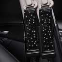 Seat Belt Pads 2-Pack Bling Seat Belt Covers Soft PU Leather Crystal Seat Belt Shoulder Pads Rhinestone Bling Car Accessories For Women (Black)