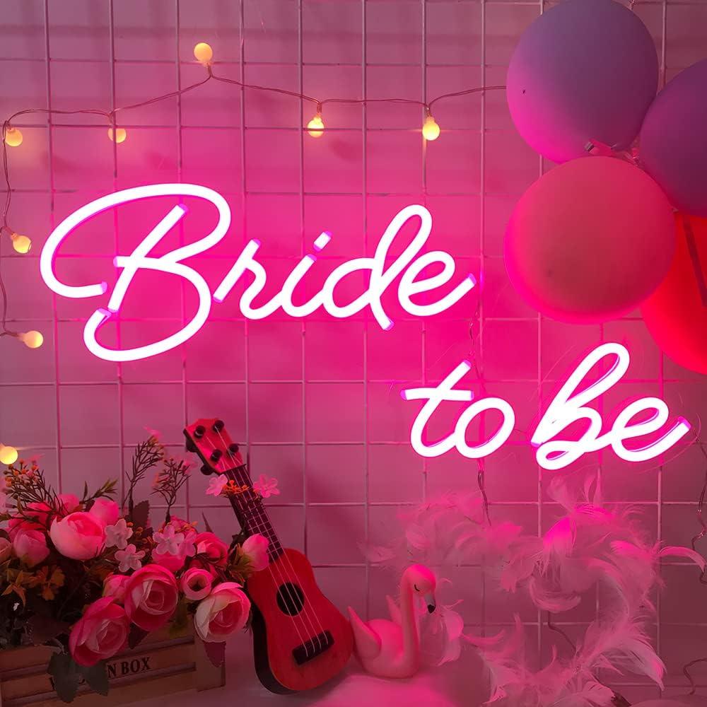 Bride to be Neon Sign for Wedding Decor, Bridal Shower Engagement, Pink LED Sign Banner with dimmer for Wall Decor, Bachelorette Party, Pink Large Size 16.4x7.2+11.5x7.6 inches by DIVATLA, Medium-24IN