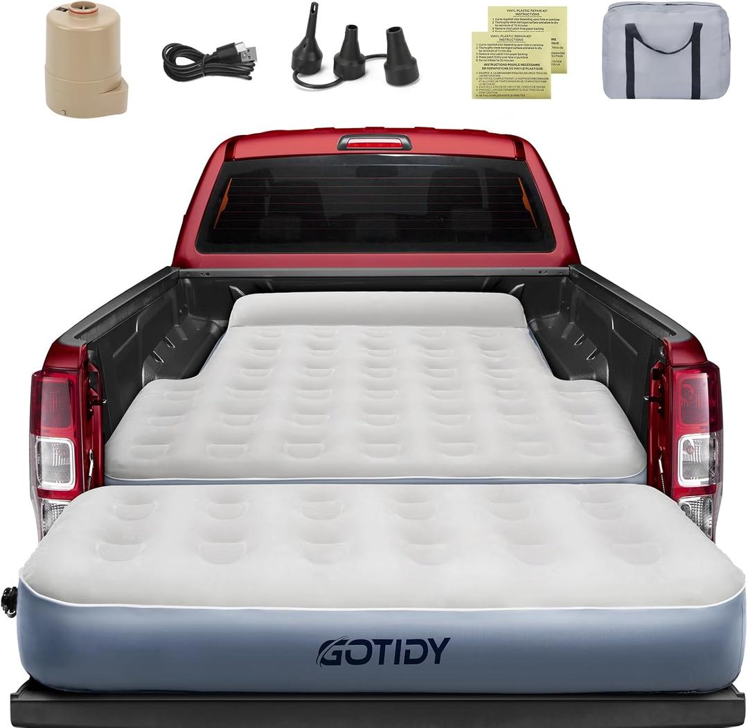 Inflatable Truck Bed Mattress for Tacoma Truck Air Mattress 5ft-5.5ft for Mid-Size Pickup with Detachable Tailgate Extension, Honda Ridgeline Jeep Gladiator JT,Space-Optimized Design, Built in Pump