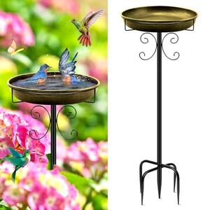 Daoeny 35In Metal Bird Bath for Outside, Vintage Bird Bath Bowl, Detachable Birdbath & Birdfeeder with 5 Prongs Base Stake, Bird Baths for Outdoors Garden Yard Lawn Decor (Antique Golden)