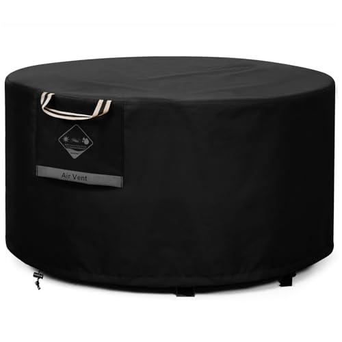 QH.HOME Fire Pit Cover Round Super Waterproof, 40inch Outdoor Round Firepit Cover 600D Strong Tear Resistant, UPF 50+ Fire Pit Covers Premium Fading Resistant for Outdoor Fire Pit - Black