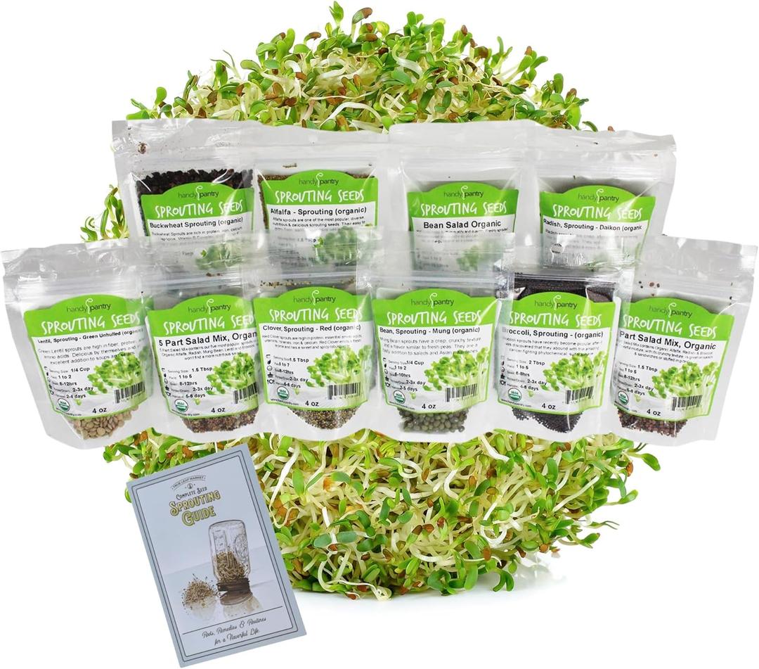 Organic Sprouting Seed Mix  2.5 lb  10 Varieties: Alfalfa, Mung Bean, Broccoli, Lentil, Clover, Buckwheat, Radish, Bean Salad, More