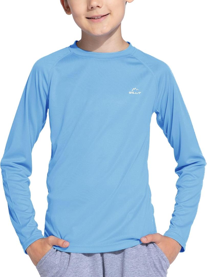 Willit Boy's UPF 50+ Sun Protection Shirt Long Sleeve Rash Guard Swim Shirts Youth SPF Fishing Quick Dry Shirt (Blue) Willit Boy's UPF 50+ Sun Protection Shirt Long Sleeve Rash Guard Swim Shirts Youth SPF Fishing Quick Dry Shirt (Blue)