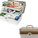 1 Pack ZLY First Aid Box, 3-Tier First Aid Box Empty, 12.6 Inch Accessory Storage Organiser with Handle, Craft Boxes for Storing Accessory First Aid Supplies, Crafts, Sewing Tools, Art Supplies (White)
