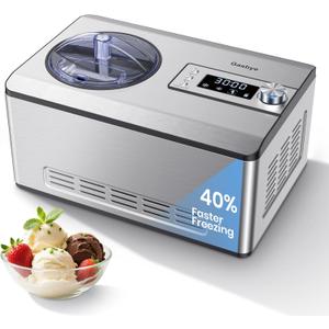Gasbye Ice Cream Maker with Upgraded Compressor, [40% Faster Freezing], No Pre-Freezing Needed, LED Display, 2.1 Qt Capacity, Easy Operation for Ice Cream & Yogurt, Stainless Steel