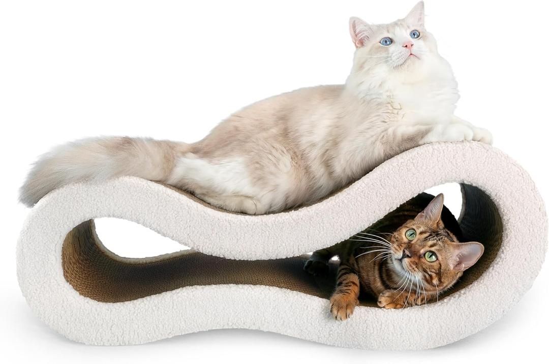 Cloud Lounge Cat Scratching Pad, Reversible Scratch Board with Natural Curves for Freestyle Scratching & Ergonomic Support, Extra Wide Cat Bed for Large Cats, Premium Cardboard & Cozy Fabric (Beige)