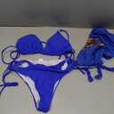 Women's 3 Piece Swimsuit Halter String Bikini Tie Side Mesh Short Sleeve Bathing Suits (Large, 159 Royal Blue)