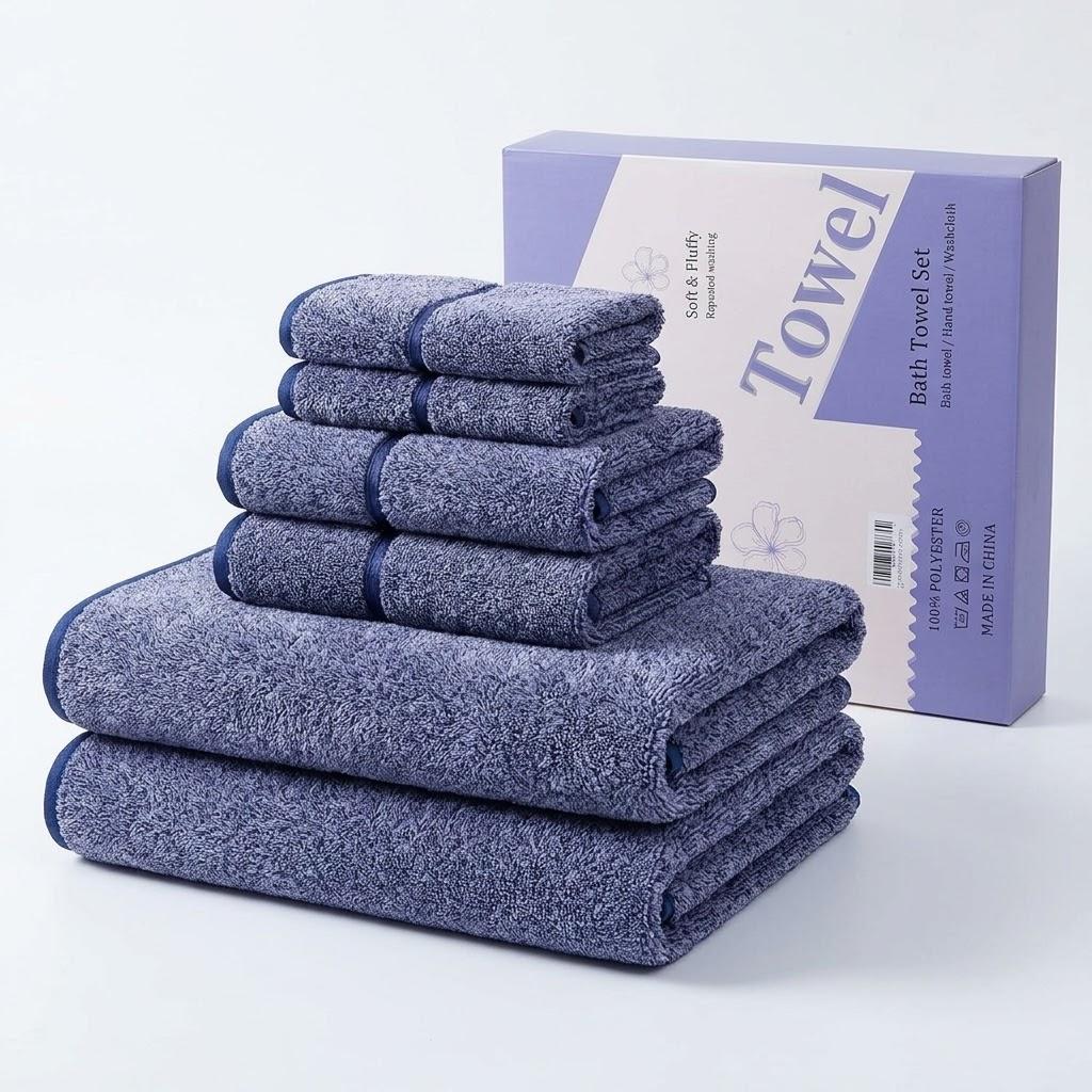 Soft & Fluffy Bath Towel Set – 100% Polyester Plush Bath Towels, Hand Towels & Washcloths Set, Ultra Absorbent & Quick Dry Towels for Bathroom, Gym & Spa – Purple, 2x Bath Towels: 27" x 54"
